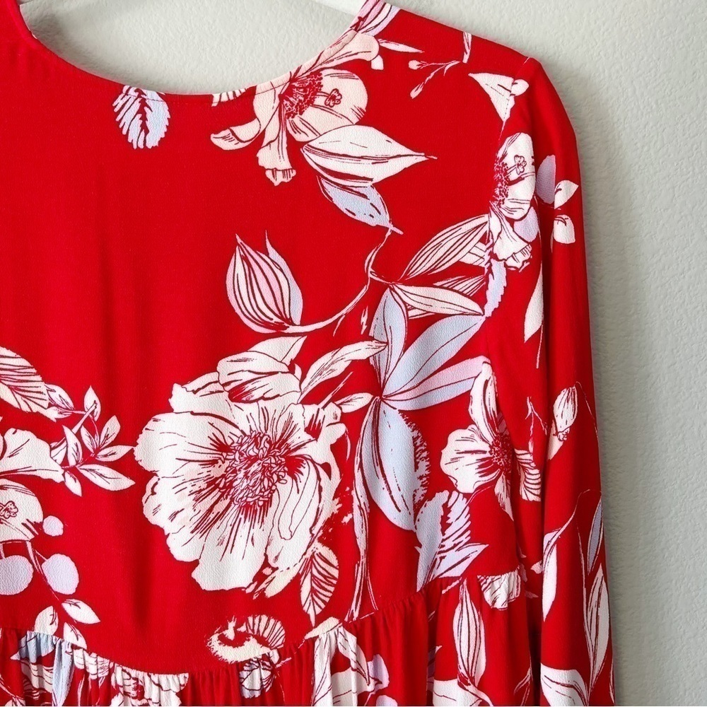 Free People Bella Floral Print V-Neck Tunic Dress Red Boho Size XS - Picture 10 of 13
